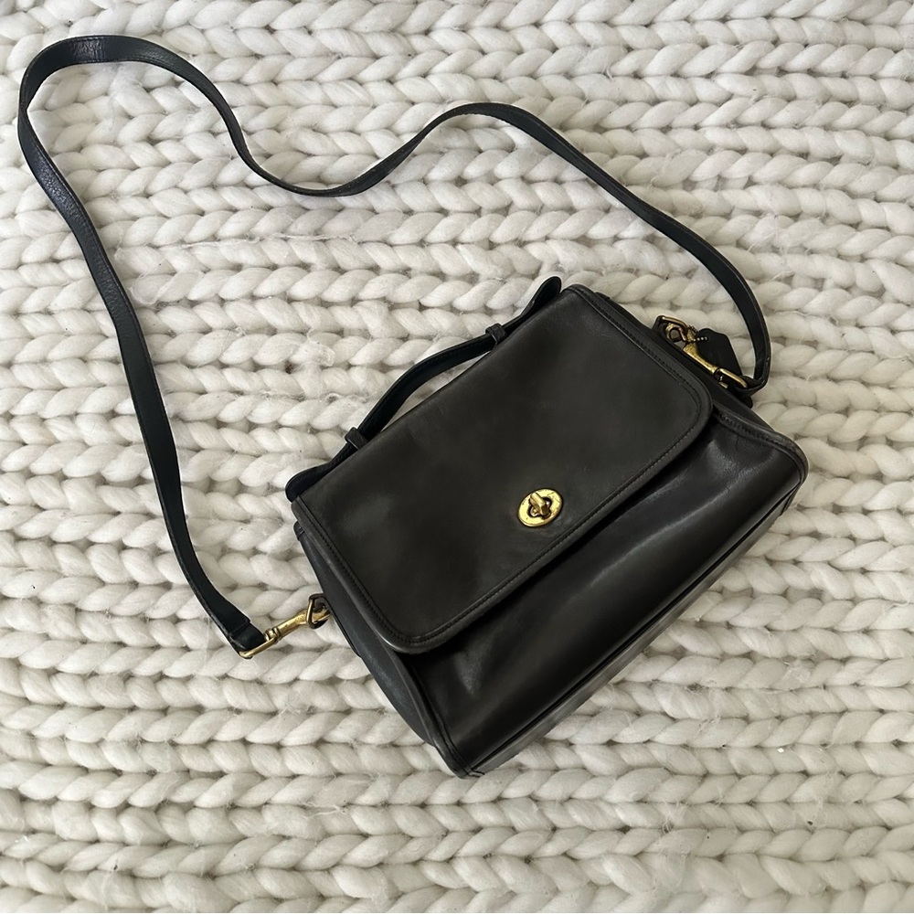 Vintage Coach Court Bag Black Leather Top Handle Made in USA Pre 1994